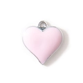 Pink heart enamel charm with silver metal border for DIY bracelet and necklace making - Pink Silver Plated