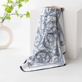 Retro geometric square scarf with blue scroll pattern on white silk-like fabric - Dark Blue Border