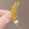Elegant gold wheat brooch with yellow marquise gems and a single white pearl detail - 300# Wheat Color