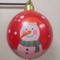 Inflatable red Christmas ball with snowman illustration and golden hook hanging detail - Pearly Snowman