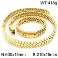 Conjunto de cadena de quilla en acero inoxidable dorado con collar y pulsera para hombre - Conjunto Color Dorado (KS223371-KJX)
