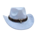 Light blue western cowboy hat with ethnic band and silver bull skull metal ornament - Light Blue