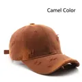 Retro washed cotton baseball cap in camel with vintage distressed ripped details - Camel