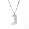Puffy silver stainless steel bubble letter J pendant necklace on a slim chain - Steel Color Letter J
