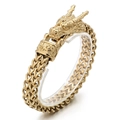 Pulsera de acero inoxidable dorado con cabeza de dragón y cadena trenzada gruesa blanca - 22cm / Dorado