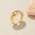 Detail of gold-plated dome ring with white cubic zirconia and adjustable open band - Adjustable Open / Gold Zirconia Dome