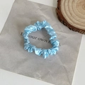 Elegant blue satin scrunchie with a pleated elastic design for bun hairstyles - Solid Blue