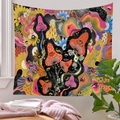 Detail of psychedelic mushroom tapestry with abstract eye patterns in a cozy room setting - 73X95CM / Brushed Fabric / QY608-1/Psychedelic Mushroom Eyes