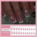 French press-on nails with 3D white flowers, pearls, and pink glitter, 24-piece set - Jelly Glue Type / DZ644-B7 Glitter Floral