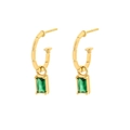 Classic gold S925 sterling silver hoop earrings with emerald green rectangular charms - Gold (Style F)