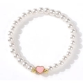 Pulsera de perlas blancas con colgante de corazón de esmalte rosa y cuentas doradas - Corazón Rosa (ZZ-B24122801D-F)