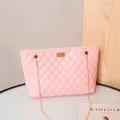 Pink quilted patent leather shoulder bag with gold chain strap and turn-lock - Pink
