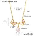Vista detallada del collar mariposa con dimensiones y acero inoxidable bañado en oro 18K - Dorado
