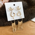 Detailed view of three-piece gold earring set featuring rhinestones and metal tassels - 23# Silver Pin (6-Piece Set) / Gold