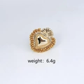 Bague Sacré-Cœur dorée vintage pour femme avec bordure perlée décorative, 6,4 g - Or