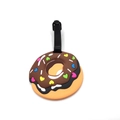 Cartoon donut luggage tag made of brown PVC soft glue with colorful heart decorations - Donut