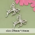 Silver bow pendant with white zircons for DIY jewelry making 20mm by 14mm - ME5609B - Silver Butterfly - 1pc