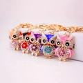 Porte-clés hibou mignons en cinq couleurs avec cristaux et finition dorée - Couleur Aléatoire