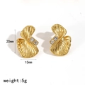 Detail view showing 20mm gold shell earrings with inlaid rhinestones and dimensions - Fan/Shell Texture Style (TE60461-G)