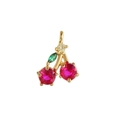 DIY cherry fruit pendant with pink cubic zirconia stones and gold-plated copper base - Rose Red Cherry