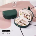 Dark green semi-circular jewelry box in faux leather with gold snap button, 17x12x5cm - Dark Green