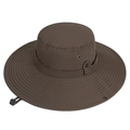 Dark brown wide brim outdoor camping hat with adjustable windproof drawstring - Coffee