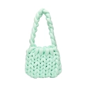 Chunky knit shoulder bag in mint green handmade with thick cotton tube yarn - Light Green (Finished)