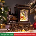 Farol de tren de Navidad de bronce vintage con Papá Noel, árbol y reno dentro - Tren de Bronce - Papá Noel/Árbol/Reno