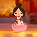 Miniature Chinese Four Beauties figurine in Green Lotus style with a silk fan - Qinglian Maiden Figurine