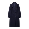 Manteau long classique à double boutonnage en laine bleu marine avec revers élégant - XS / Bleu clair
