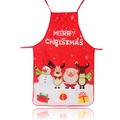 Festive red Christmas apron with Merry Christmas text and cartoon holiday characters - Christmas Family Portrait Apron