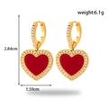 French vintage style gold heart earrings with red enamel and pavé rhinestones - ER-1367 Gold Red Heart Hoop Earrings