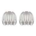 Polished silver stainless steel ribbed dome earrings with textured metallic finish - Steel Color Textured Trapezoid (N-1007)