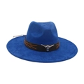 Royal blue wide brim cowboy hat with leather band and silver bull head emblem - Sapphire Blue