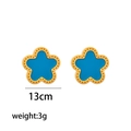Detailed view of gold stainless steel stud earrings with blue flower petals, 13mm size - 711 Blue Shell Stud Earrings