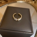 Close-up of gold vintage ring with white mother of pearl inlay and H-shaped diamond detail - Gold Letter (26#)