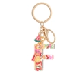Cute fruit resin keychain featuring transparent letter F with colorful fruit slices and gold clasp - Letter F