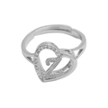 Silver adjustable heart ring with sparkling stones and letter Z cursive charm - Initial Z (Silver Ring Z) / Silver