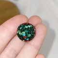 Deep green clay bead paved with colorful rhinestones for DIY jewelry making - 16mm Christmas Green Round Bead