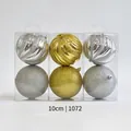 Detailed view of 10cm gold and silver Christmas balls with spiral texture in display boxes - Gold Silver Spiral Glitter Ball (6pcs/10cm)