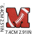 Detail showing letter M football embroidery patch dimensions of 7.4cm by 6.4cm - Letter M