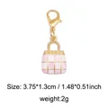 Pink checkered handbag charm with golden lobster clasp for bags and shoes, 3.75x1.3cm - Style 14 Bag