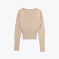 Taillierter Kurzstrick-Cardigan mit Langarm und Rippbündchen in Beigetönen - S / Khaki