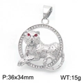 Hip-Hop Silber-Tigeranhänger mit roten Edelsteinaugen und weißen Strasssteinen, 36x34mm - Silberner Tigerkopf-Anhänger mit roten Augen (KP130514-MZOZ)