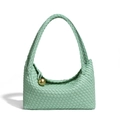 Handwoven mint green leather tote bag with unique gold sphere charm detail - Mint Green