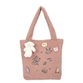 Pink fleece tote bag with cute cartoon embroidery and plush bear pendant for women - Cartoon Embroidery/With Pendant / Pink