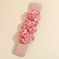 Elegante cinturón elástico rosa con tres rosas de satén decorativas para mujer - Rosa