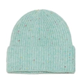 Detail of mint green ribbed knit beanie with vibrant multicolor confetti tweed dots - M (56-58cm) / Green