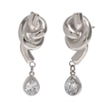 Versilberte Knotohrringe mit Wassertropfen-Zirkonia-Anhängern für Damen - Silber-Weißer Zirkon
