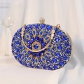 Elegant mini evening clutch bag with blue rhinestones and gold handle for formal events - Oval Egg Shape - Blue